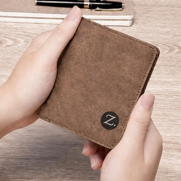 Brown Suede Wallet with Small Embossed Z. Logo