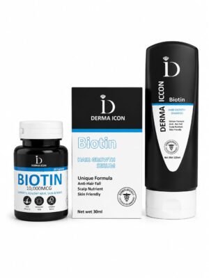 b1 Derma Icon Biotin Hair Growth Bundle (Biotin 10,000 mcg Capsules + Biotin Hair Growth Serum + Biotin Hair Growth Shampoo)